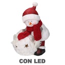 Pupazzo di neve resina con palla led bianco cm31,5x20,5h41