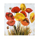 Quadro dipinto papaveri e fiori gialli cm 80x80x4