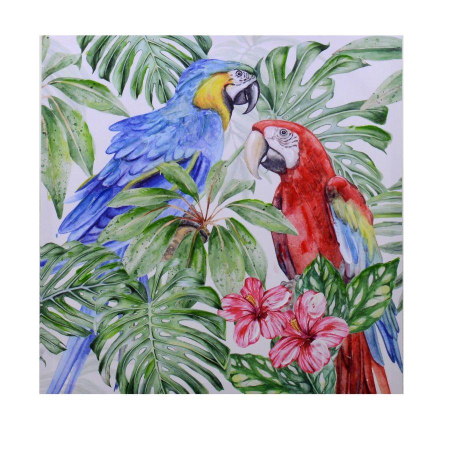 Quadro dipinto pappagalli cm 50x50x2