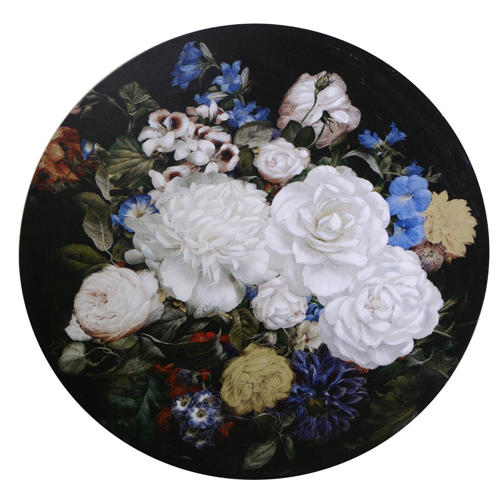 Quadro legno fiori nero tondo cm ø80h2