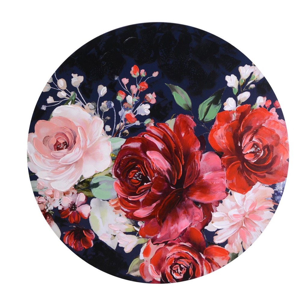 Quadro legno fiori rosso tondo cm ø80h2