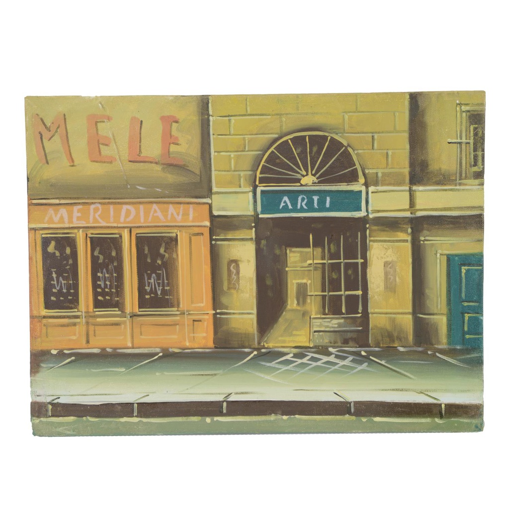 Quadro legno tela paesaggio urbano cm30x2x40