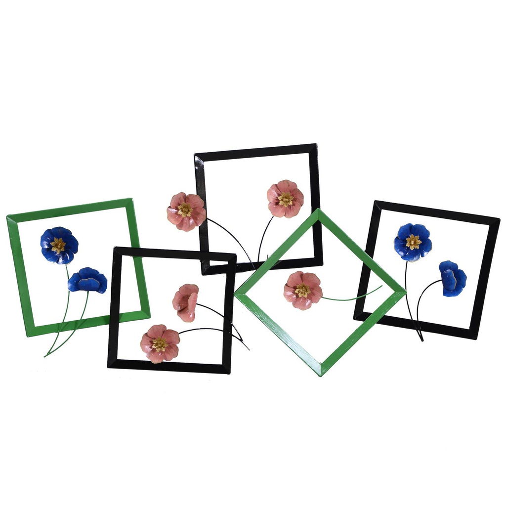 Quadro metallo blu fucsia verde fiori cm 126 x 61 x 5,7