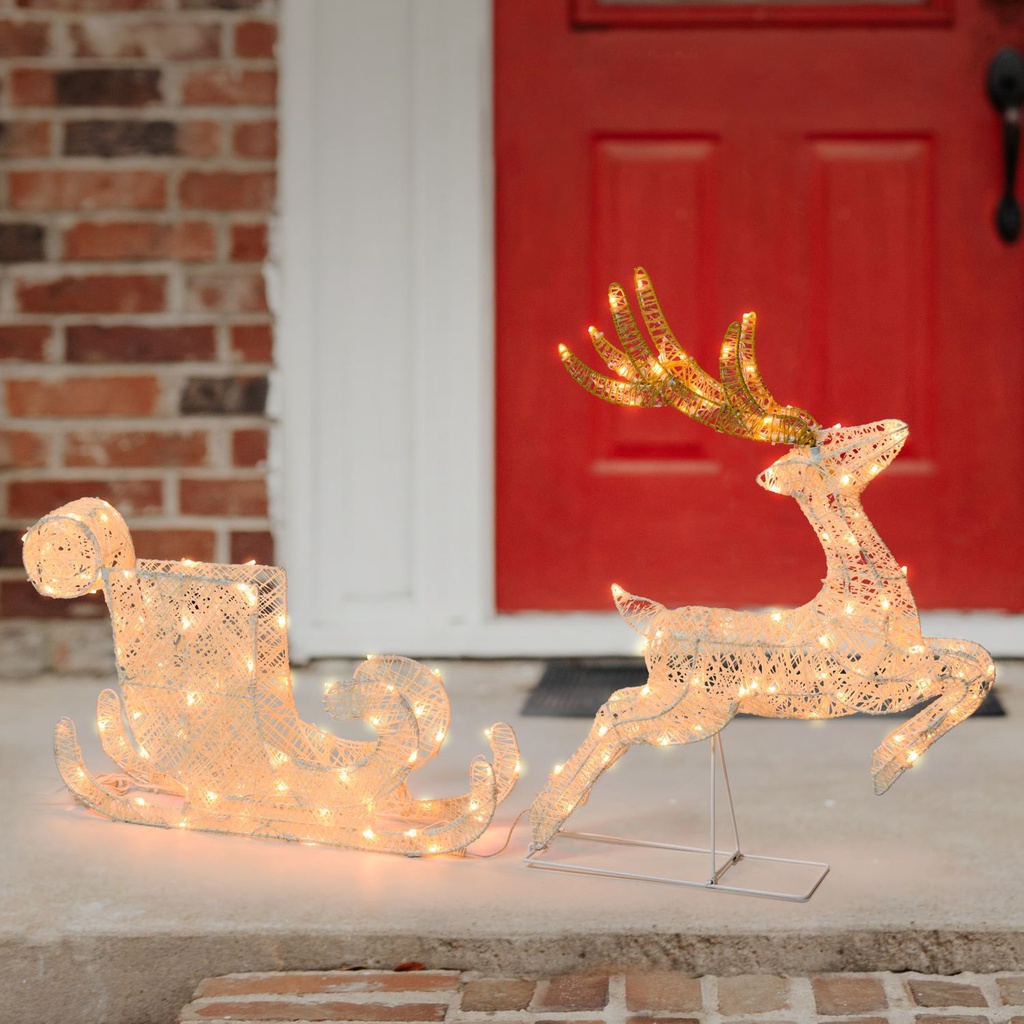 Renna con Slitta 3D H60cm 160 LED Serie LHC Luci di Natale