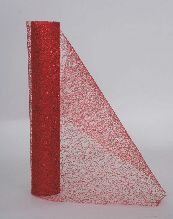 Rotolo Rete Glitterato Cm.29X2,7Mt Rosso C/Paillettes decorazione di Natale