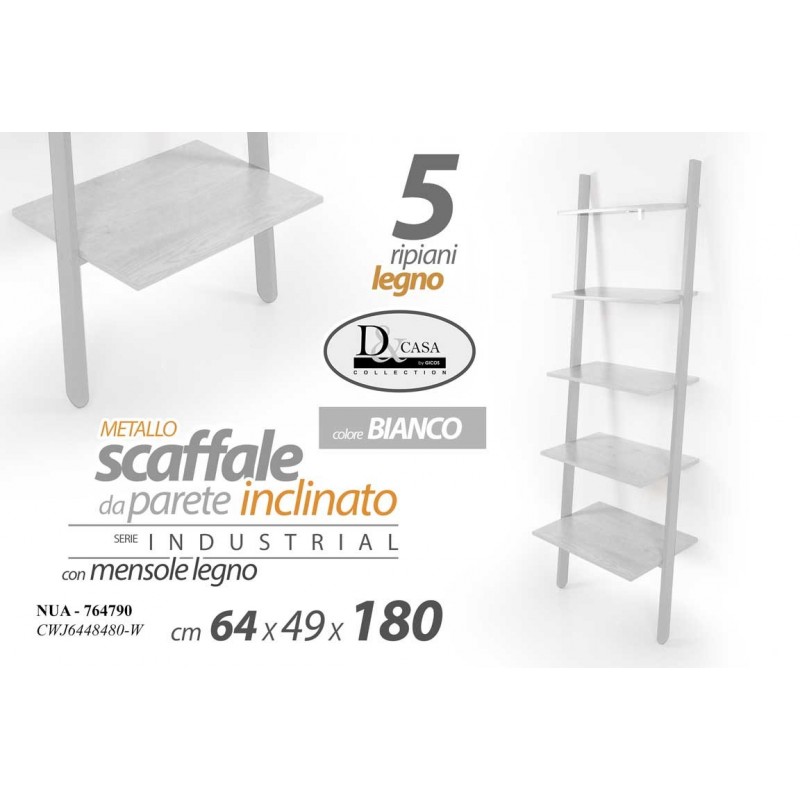 Scaffale bianco inclinato a parete industrial cm 64 x 48 x 180h