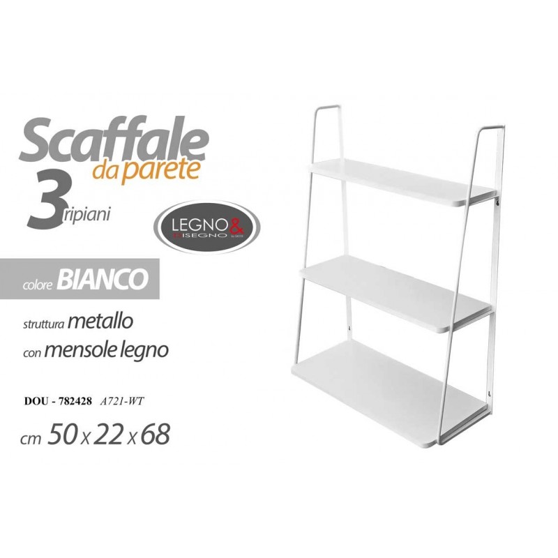Scaffale da muro stile urban industrial bianco cm 50 x 22 x 68 h