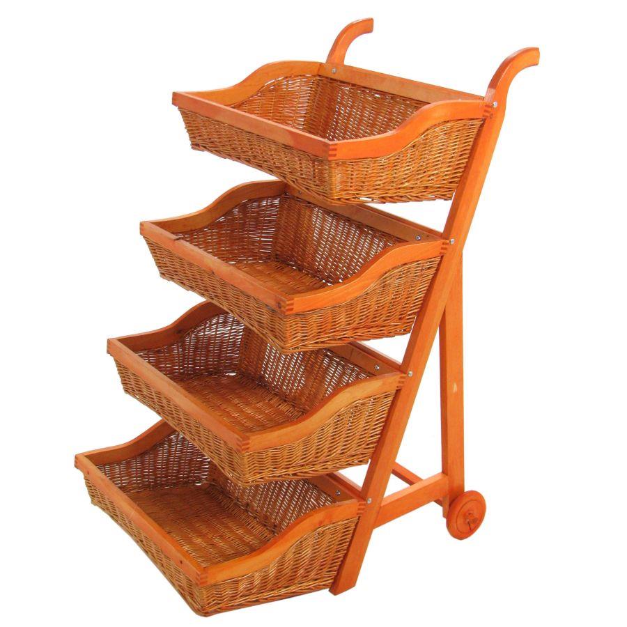 Scaffale espositore con ruote in vimini 4 cestelli