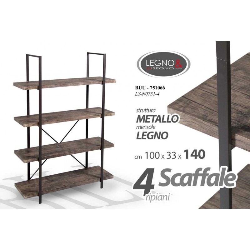 Scaffale stile urban 4 ripiani cm 100x 33 x 140 h
