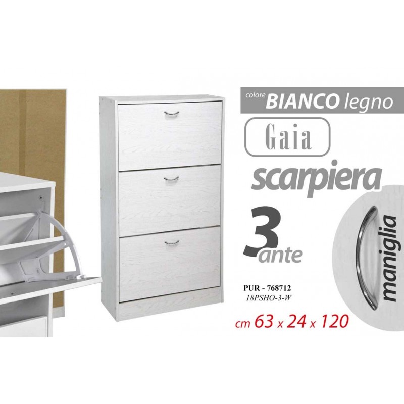 Scarpiera bianco tre ribalte con due divisori cm 63 x 24 x 120 h