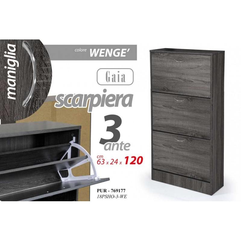 Scarpiera grigio tre ribalte con due divisori cm 63 x 24 x 120 h