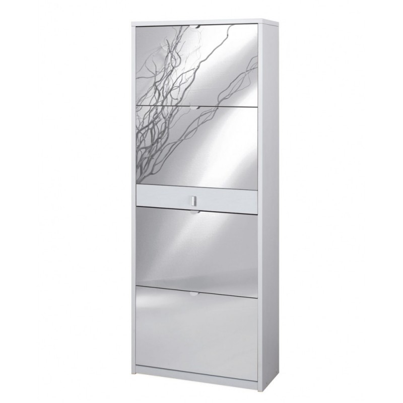 Scarpiera quattro ante a specchio un cassetto Bianco Cenere 63x29x h164 cm