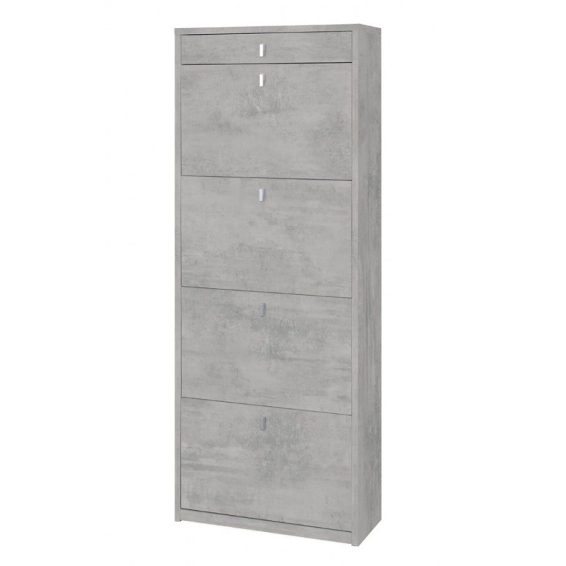 Scarpiera quattro ante un cassetto superiore Beton Cemento 63x29x h164 cm