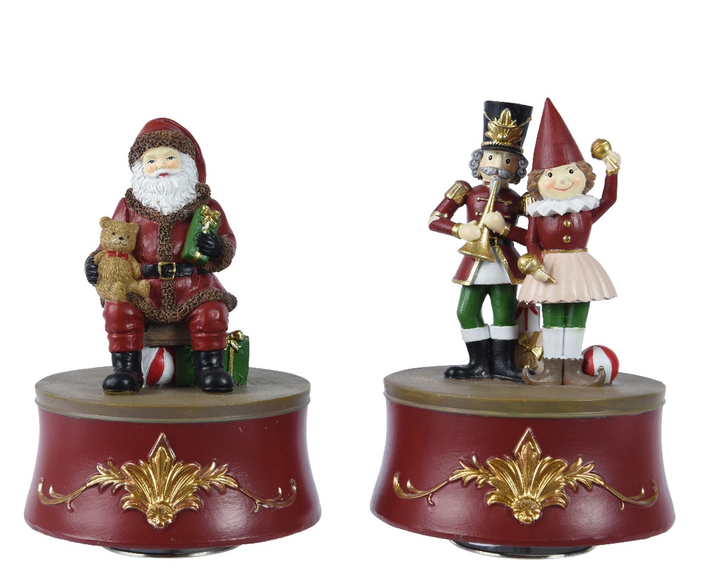 Scatola della musica a forma di Babbo Natale o schiaccianoci e pupazzo  11 x 11 x 15 cm