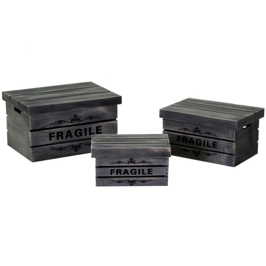 Scatola legno 1-3 grigio fragile rettangolare cm42x31h24