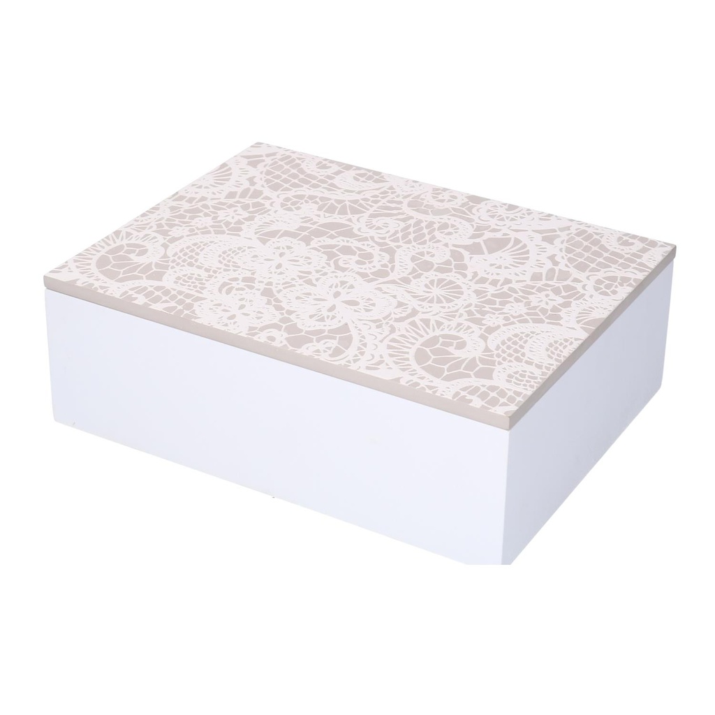 Scatola portathe legno bianco mandala rettangolare 6 scomparti cm22x17h7,5
