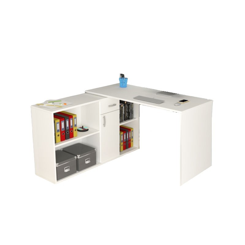 (2c) Scrivania reversibile bianca 4 scomparti bianco 210x60xh.74 cm