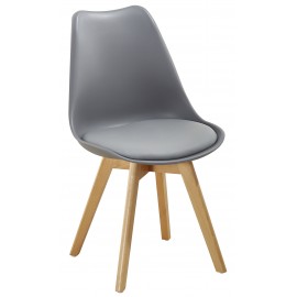 Sedia con cuscino in ecopelle e gambe in legno grigio
