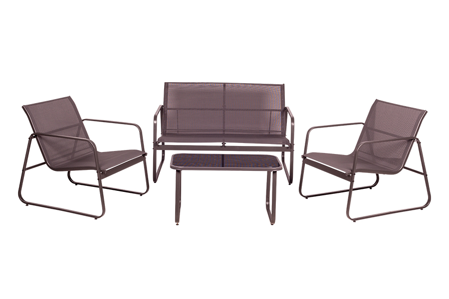 Set 4 Divano poltrone e tavolino Grigio Scuro 165X65X112Cm