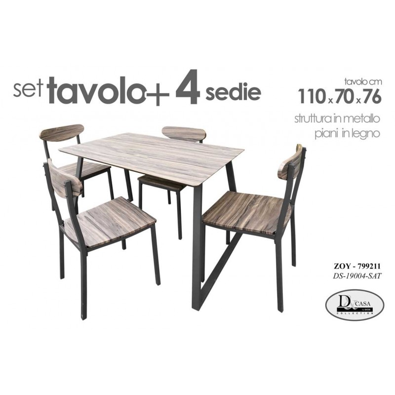 Set tavolo con 4 sedie cucina soggiorno Tavolo cm 110x 70 x 76 h