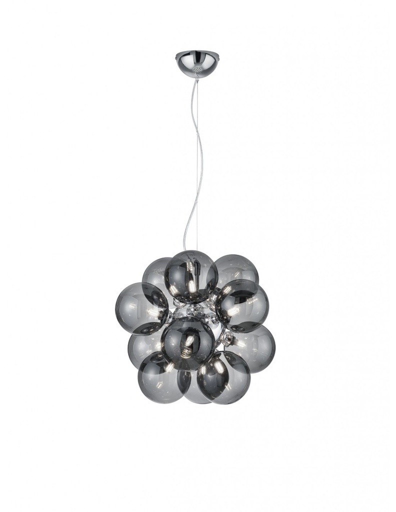 Sospensione Cromo Grappolo 12 Bolle Vetro Fumé Alicia Trio Lighting