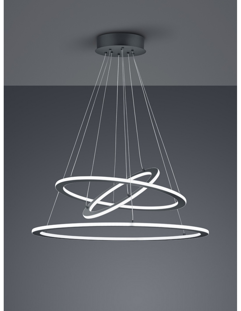 Sospensione Led Dimmerabile 3 Anelli Durban Antracite Ø80 cm Trio Lighting