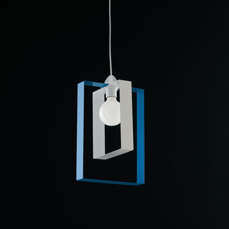 Sospensione moderna lampadario in ferro bianco azzurro 25xh.40 cm