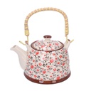 Teiera ceramica bianco con fiori rosso tondo cmø15h14