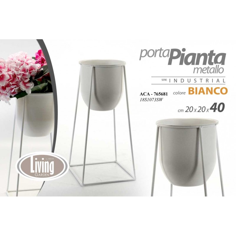 Vaso portapianta metallo stile urban bianco cm 20 x 20 x 40 h