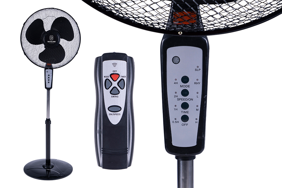 Ventilatore C/Telec. Nero Inclinazione Regolabile - Motore 3 Velocita' Pale In Alluminio