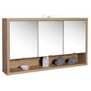 (2c) Specchiera Pensile con 3 Ante e 1 Vano, Luce LED, Dimensioni: 70x123x22 cm