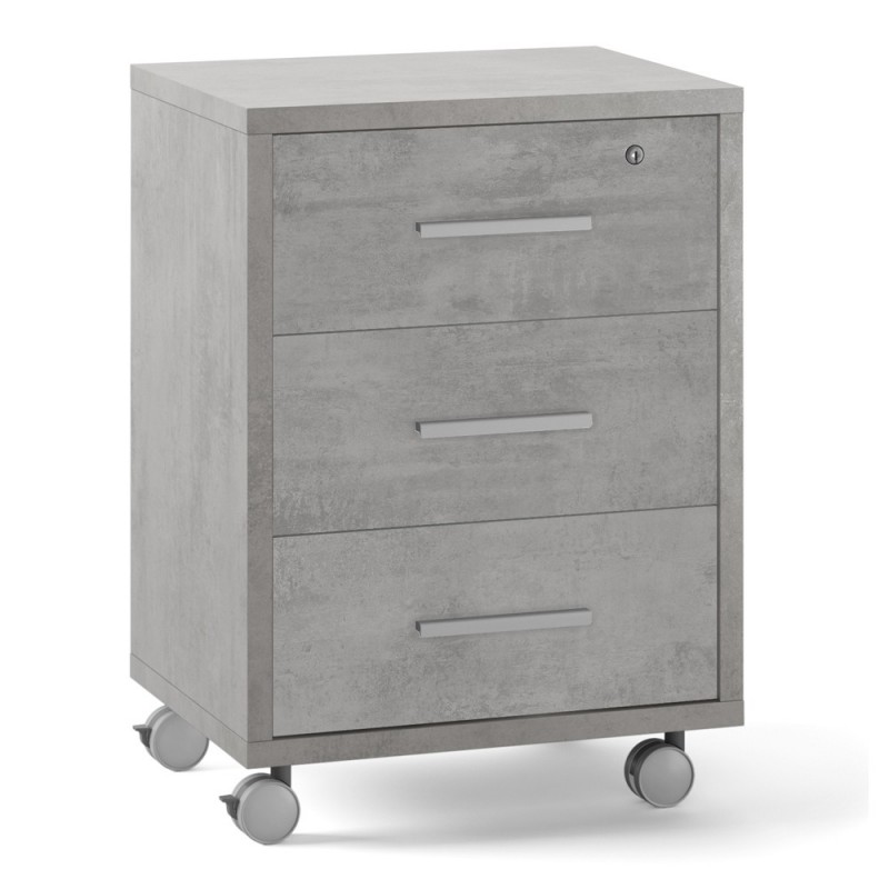 Cassettiera per ufficio tre cassetti con ruote Beton Cemento 51x41x h71 cm (copia)