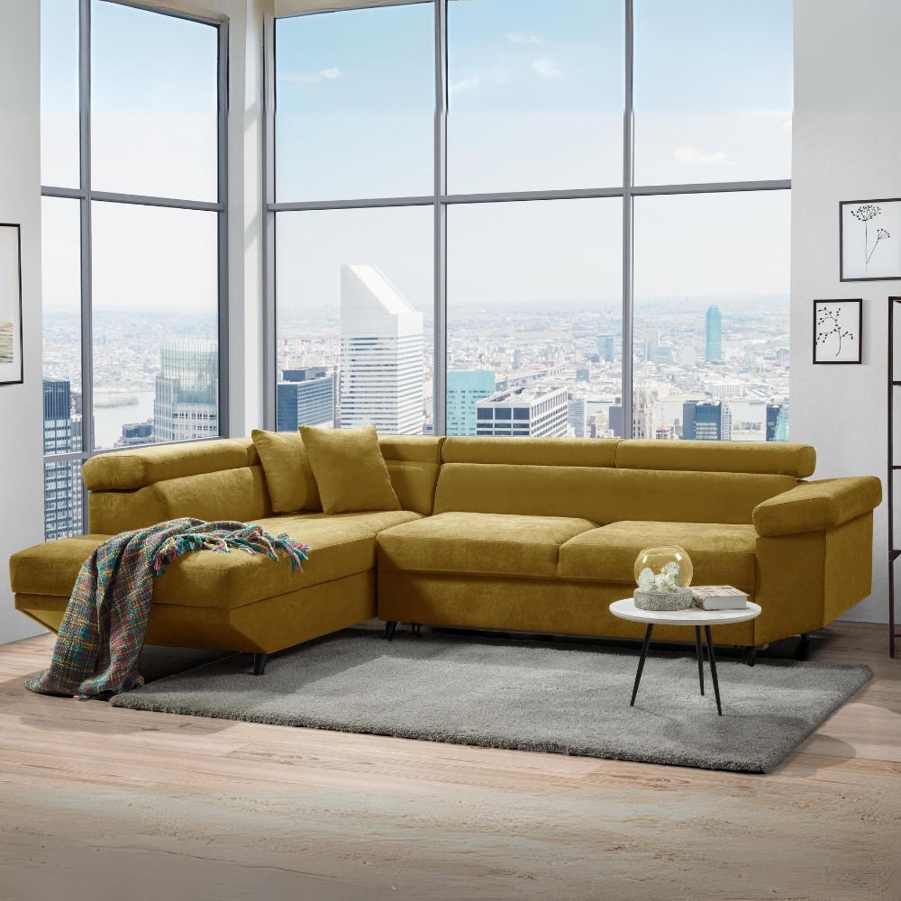 Divano letto angolare 297x206 cm senape
