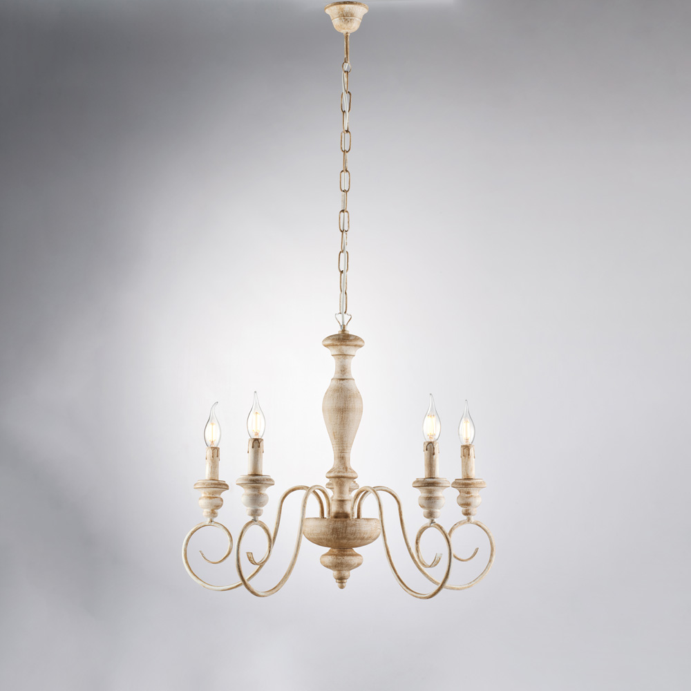 Lampadario in legno e ferro 5 luci Ø60 H.55