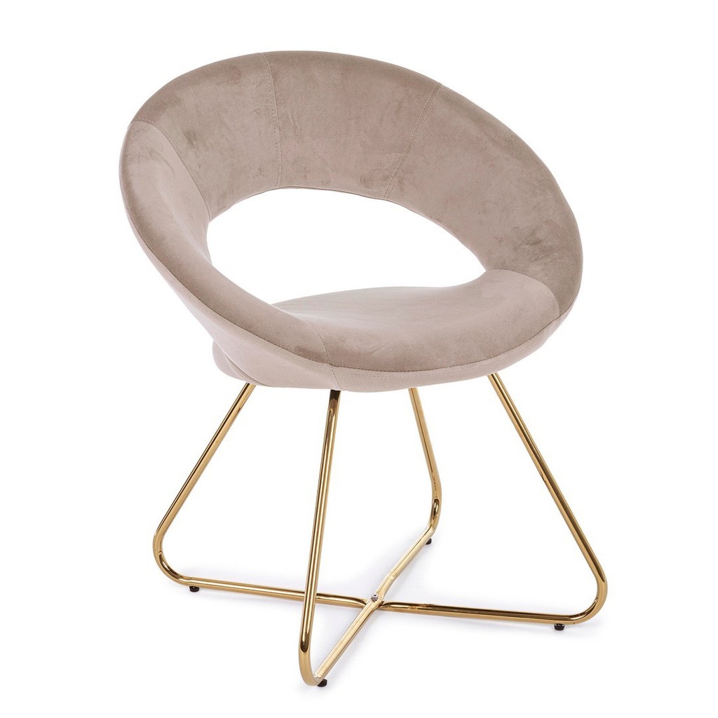 2x Poltrona Vanity in velluto tortora e gambe in oro