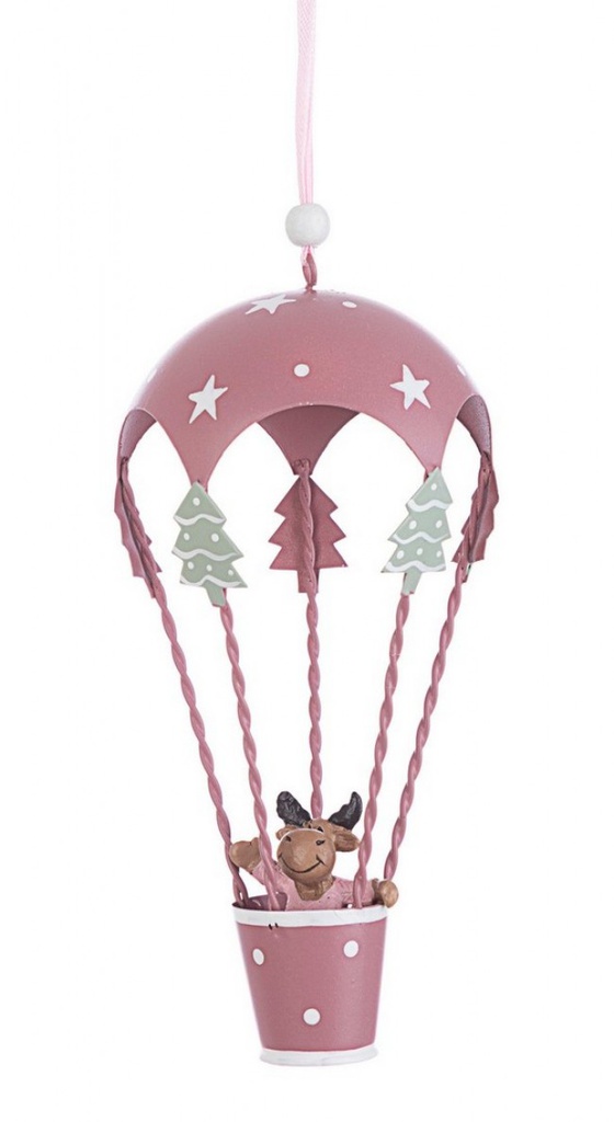 6x Pendaglio Felicia Mongolfiera Renna Rosa