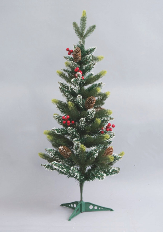 Alberino Pvc Cm.90 Nevato C/Bacche Rosse E Pigne decorazione di Natale