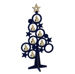[V6171860000] Albero legno blu con campanelli oro cm26x15,5h53