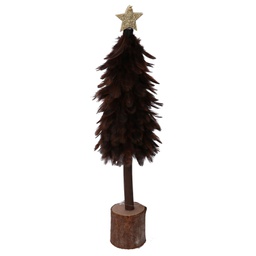 [V6119290000] Albero legno con piume marrone cm9x4h31