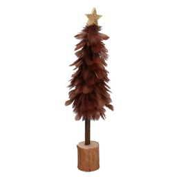 [V6119280000] Albero legno con piume marrone cmø9h32