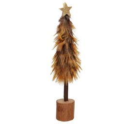 [V6119230000] Albero legno con piume oro cmø8h31