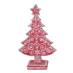 [V6159580000] Albero resina rosso con decori bianchi cm16x5,7h24