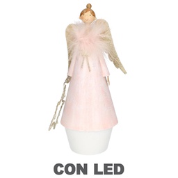 [V6115990000] Angelo metallo rosa con led e stella cmø10h24
