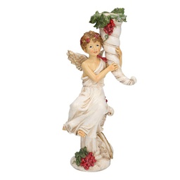 [V6132070000] Angelo resina bianco con frutta cm12,5x10h27