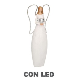 [V6138770000] Angelo resina bianco con led e cuore cm10x5h24