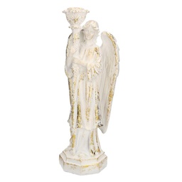 [V6138860000] Angelo resina bianco oro con lanterna cm 15x11h40