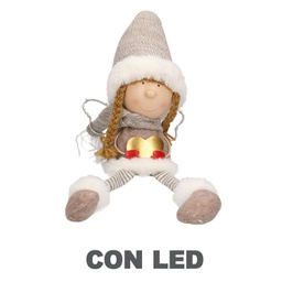 [V6139330000] Angelo tessuto crema con led e cuore seduto cm 11x18h56