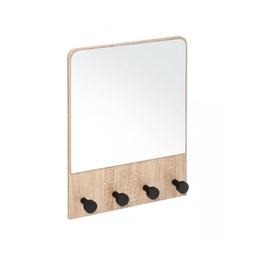 [19921651] Appendiabiti con specchio in legno Naturale con quattro ganci 37x6x h50 cm