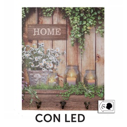 [V5925000000] Appendino legno 3 posti con led fiori cm 40x50x1