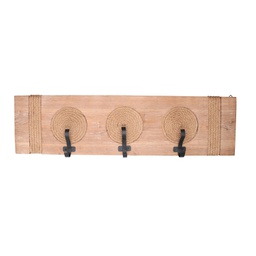 [V5959560000] Appendino legno 3 posti corda naturale rettangolare cm87x23x9